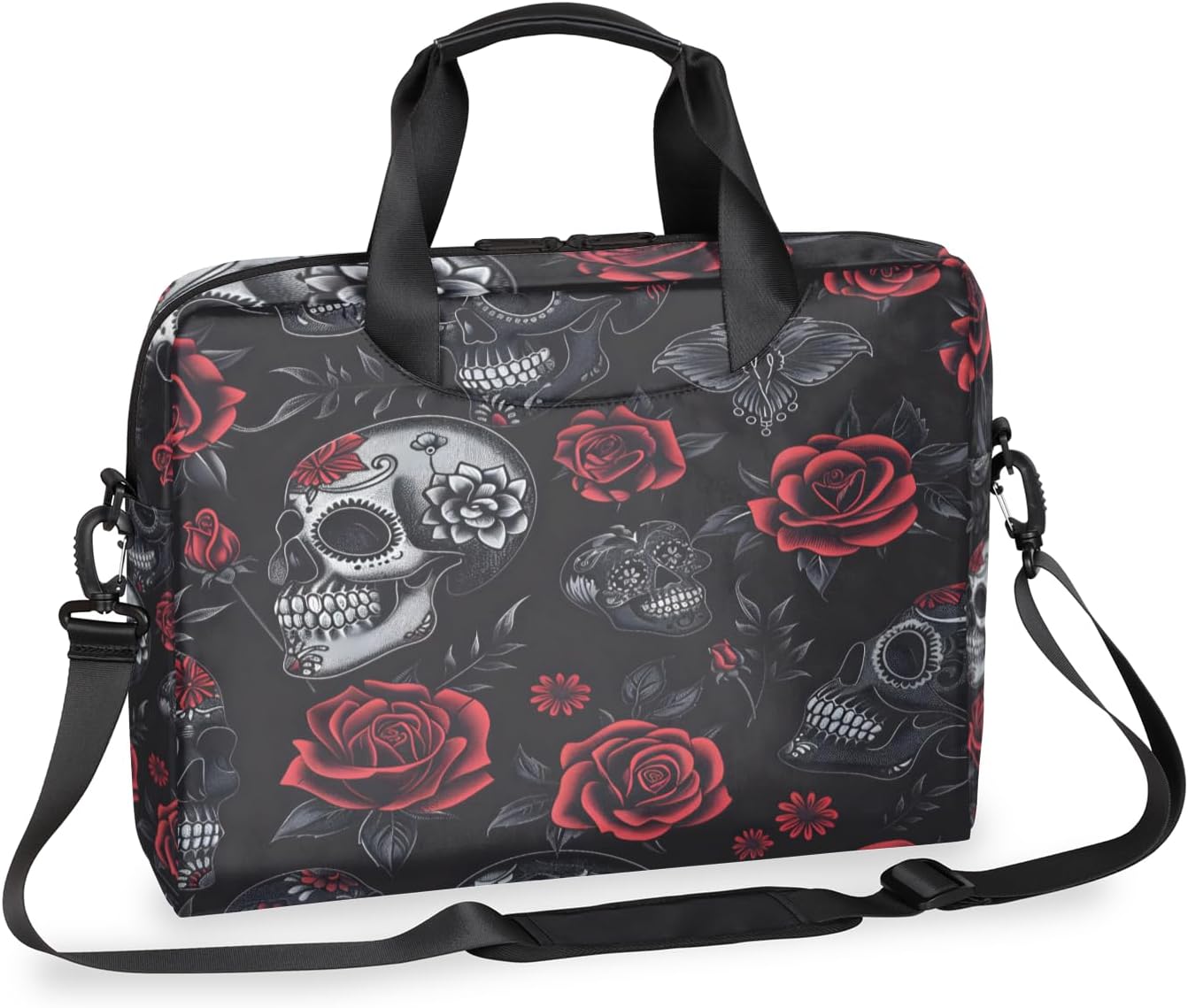 cfpolar Laptop Bag Skull Rose Flower Laptop Satchel Briefcase Adjustable shoulder Carrying for 15 inch-16 inch Laptop
