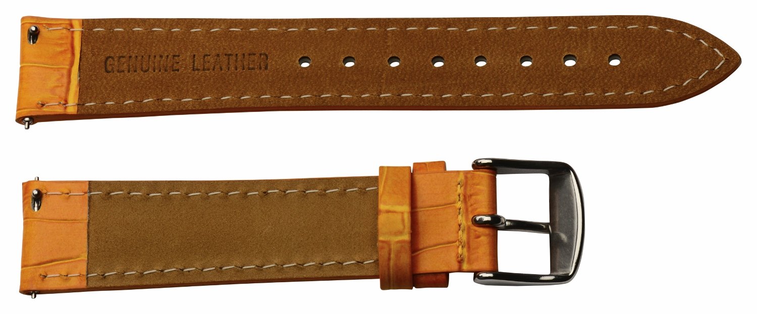 Clockwork Synergy - 2 Piece Ss Leather Classic Croco Grain Interchangeable Replacement Watch Band Strap 13mm - Solid Orange - Men Women