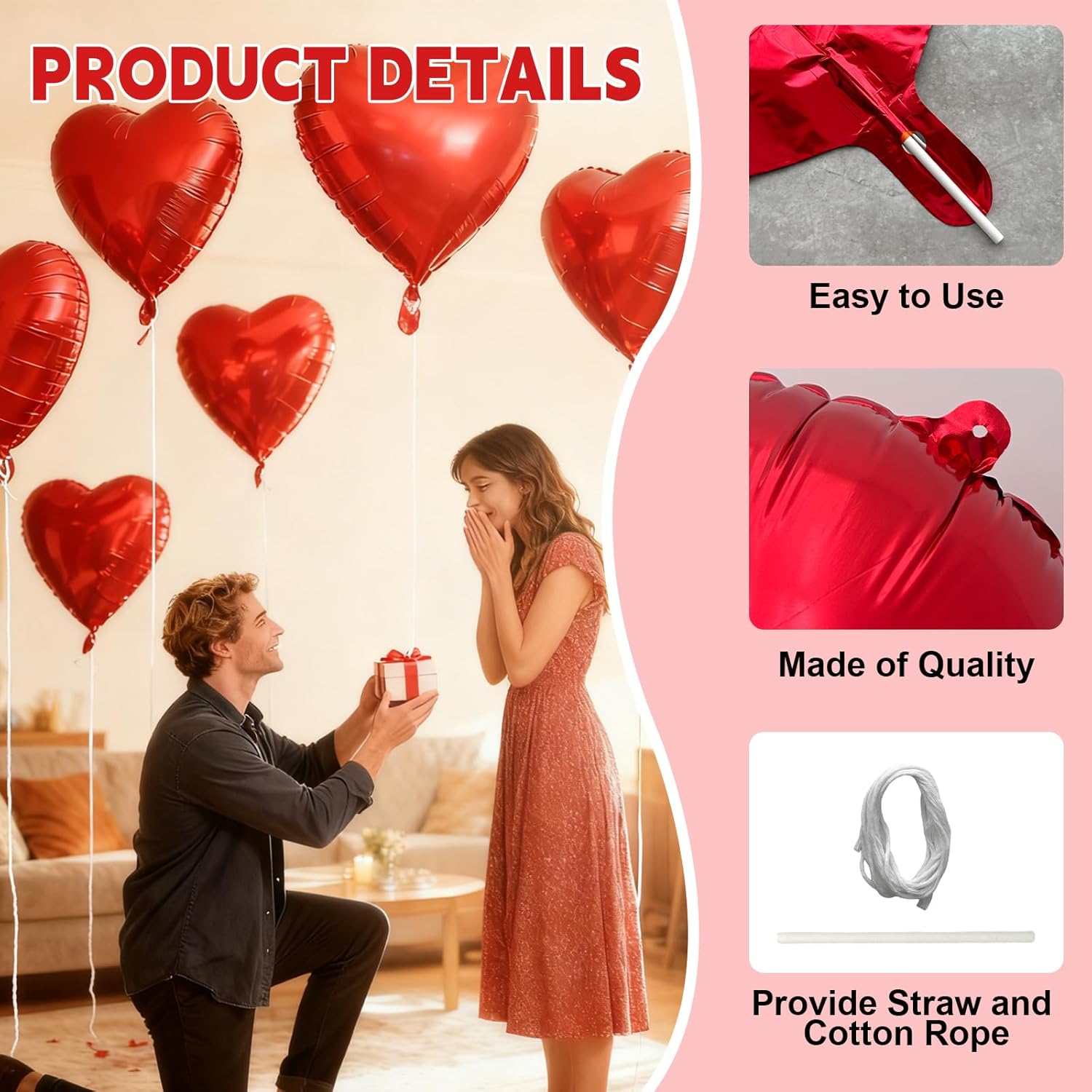 HSBWORGB 14 Inch Red Foil Heart Shaped Balloons, Valentine's Day Wedding Proposal Party Decorations, Anniversary & Romantic Decoration 12Pcs - Image 3
