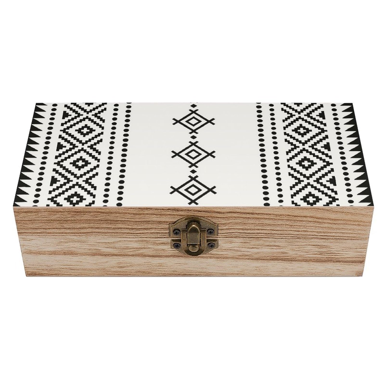 Oudrspo Black White Ethnic Geometric Retro Wooden Storage Box Keepsake Jewelry Decorative Art Storages Box Gift Boxs