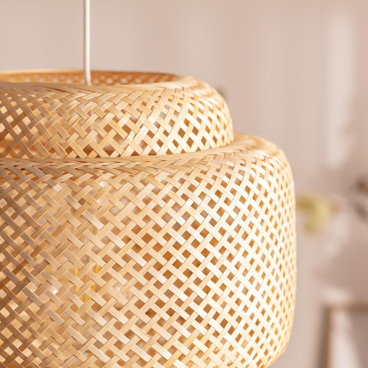 LEDKIA LIGHTING - Lámpara Colgante Bambú | Diseño Boho-Chic | Iluminación Versátil E27 | Uso Interior IP20 | Dimensiones 310x420 mm | Apta para Salón y Dormitorio, Natural, Bambú