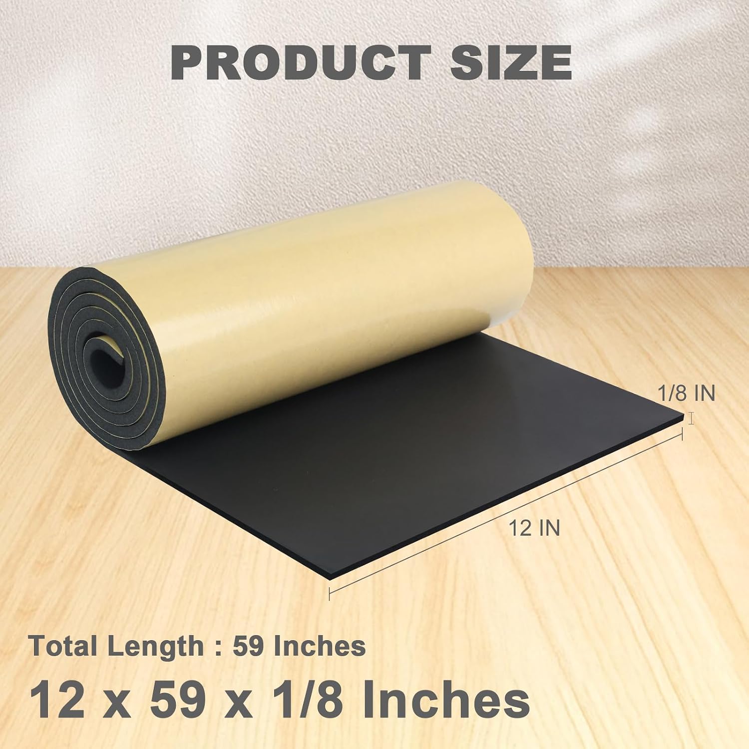 Storystore Foam Rubber Sheet with Adhesive, 12 x 59 x 1/8 Inch Closed Cell Insulation Neoprene Foam Sheet, Multi-Function Soundproof Weatherproof Foam Padding