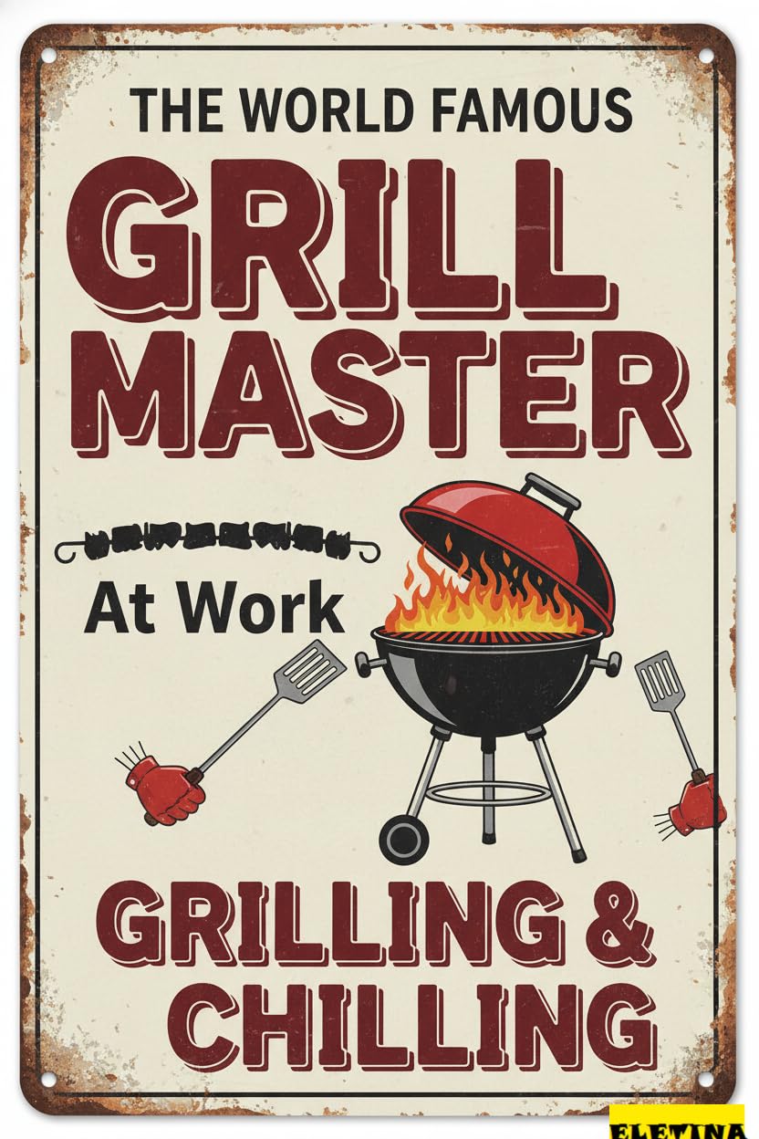 Grilling Chilling BBQ Tin Sign, 8x12 Inch