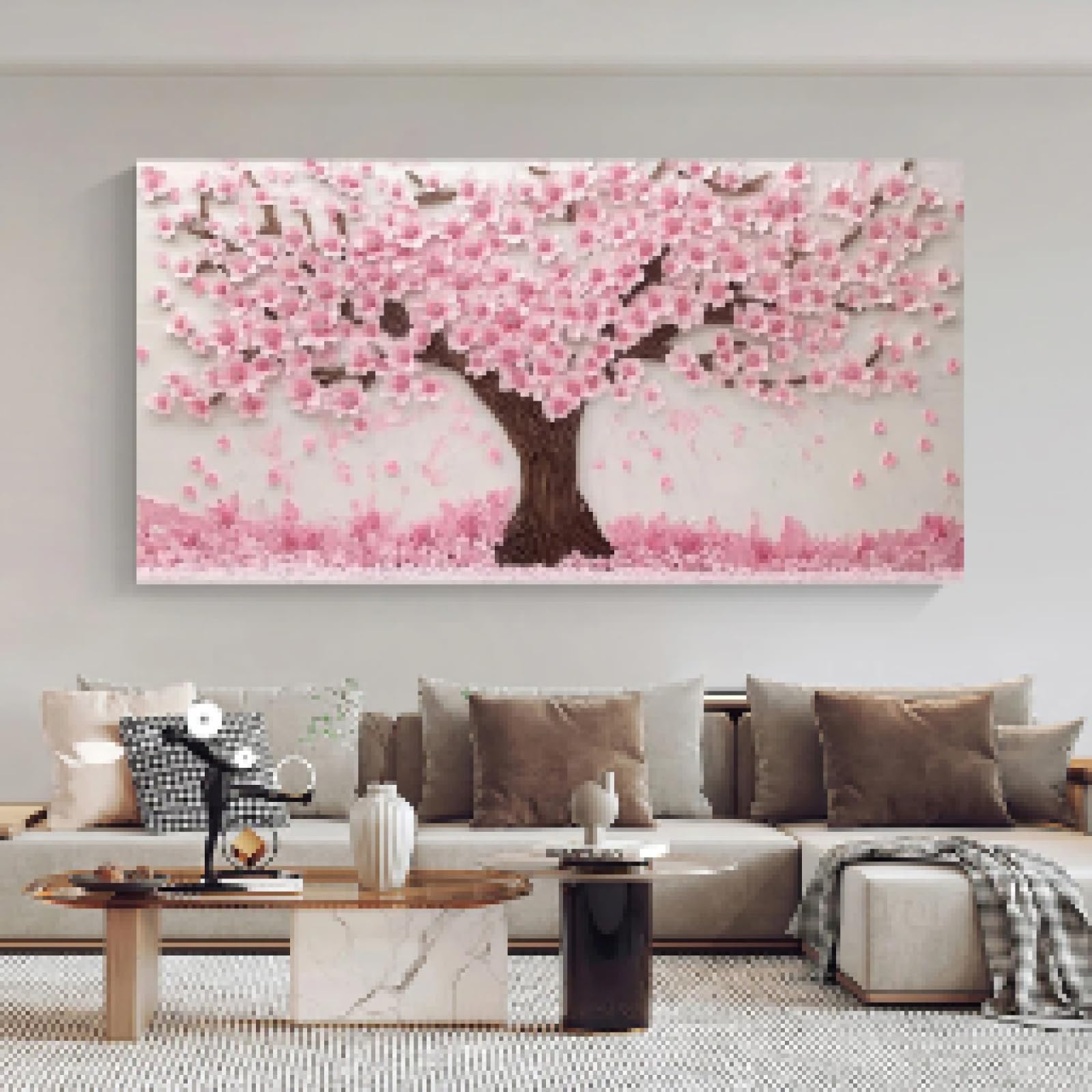 Tableau cerisier en fleurs rose poster paysage de printemps 55x110cm - 8