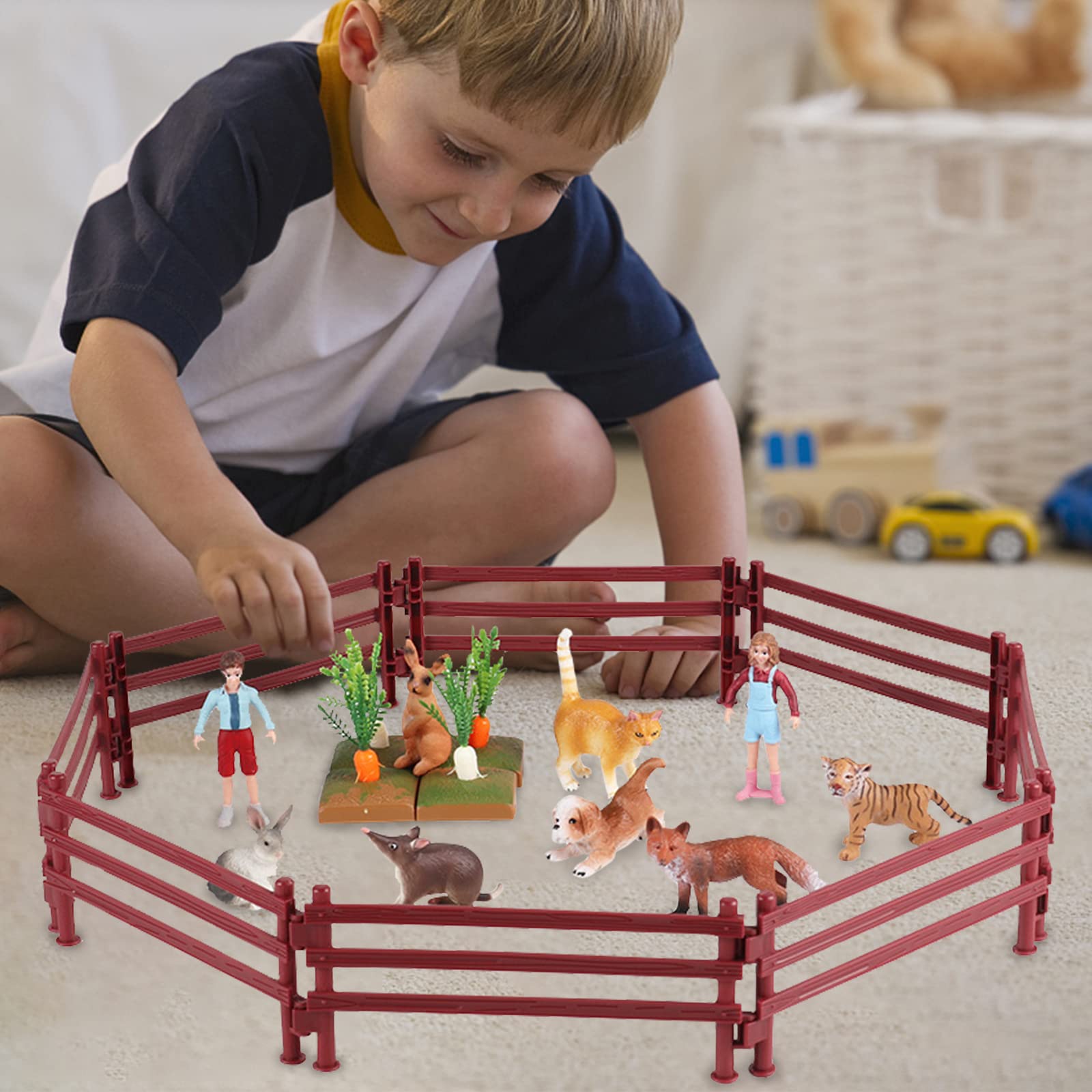 Tachiuwa Ensemble de Modèle d'Écurie pour Chevaux, Clôture d'Animaux de Ferme pour Scène Bricolage, Aménagement de Microlandscape, Brun