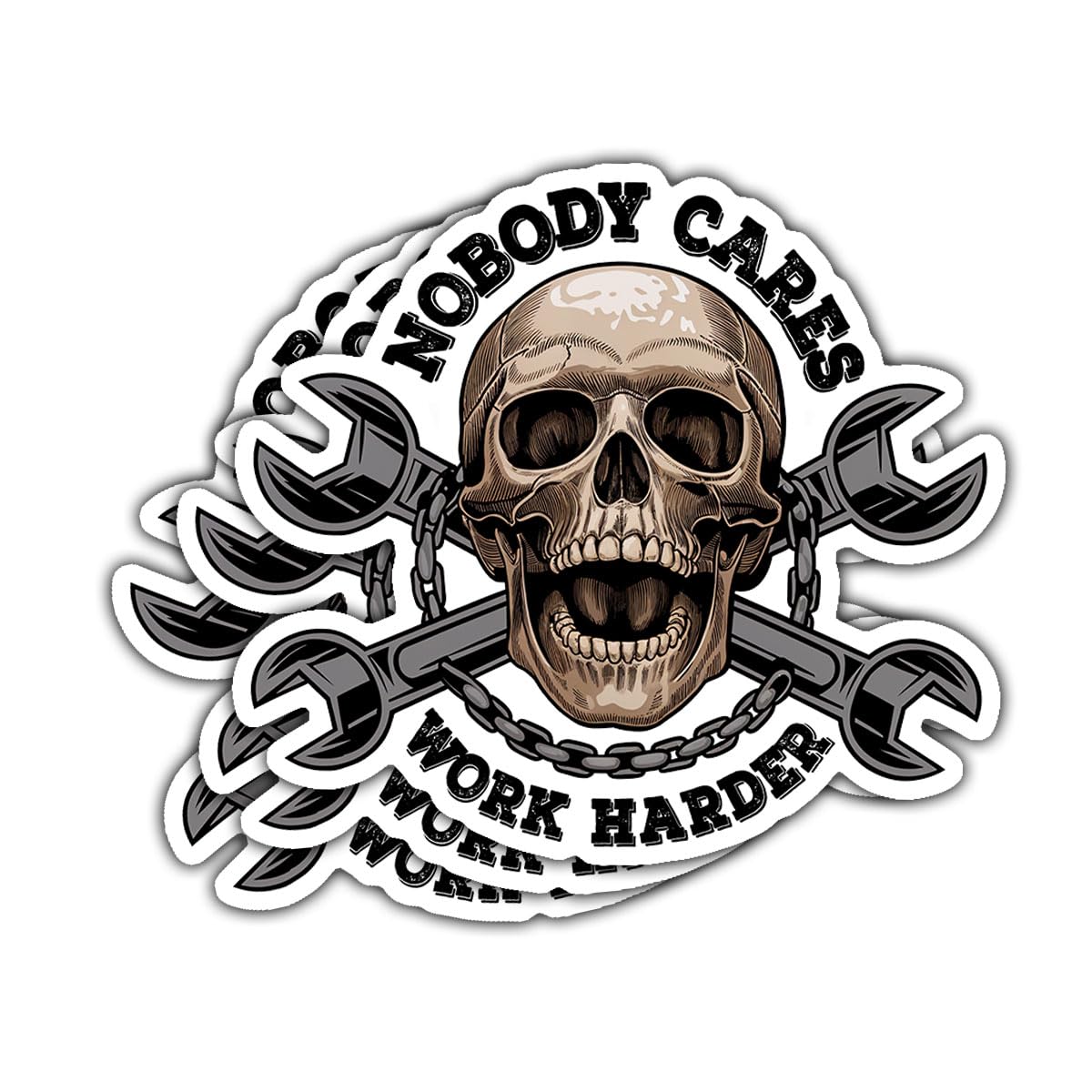 Photo 1 of (3pcs-3in) Nobody Cares Work Harder Sticker Skull Mechanic Quote Stickers