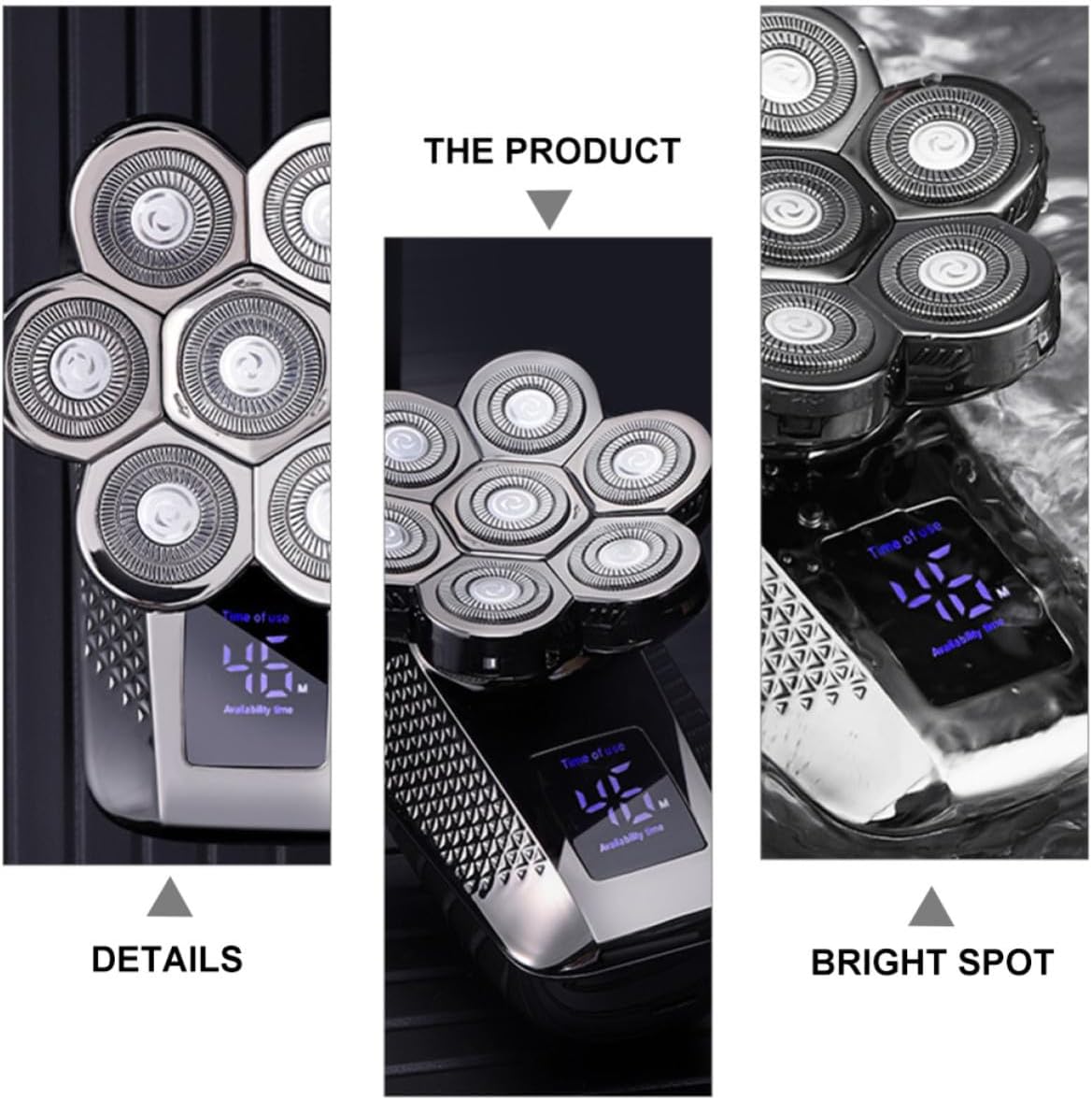 Seven Head Electric Razor for Men Rechargeable Waterproof Shaver | Silver Abs Stainless Steel Build, USB Charging, Bathroom and Camping Use, Compact Design for Easy Carrying