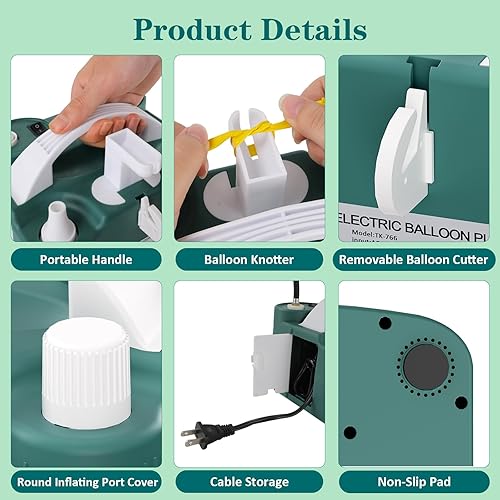 Miniatura 2 de AXHJ Bomba eléctrica del globo, bomba eléctrica portátil AC110V del soplador de aire de la boca dual de la bomba del globo del aire