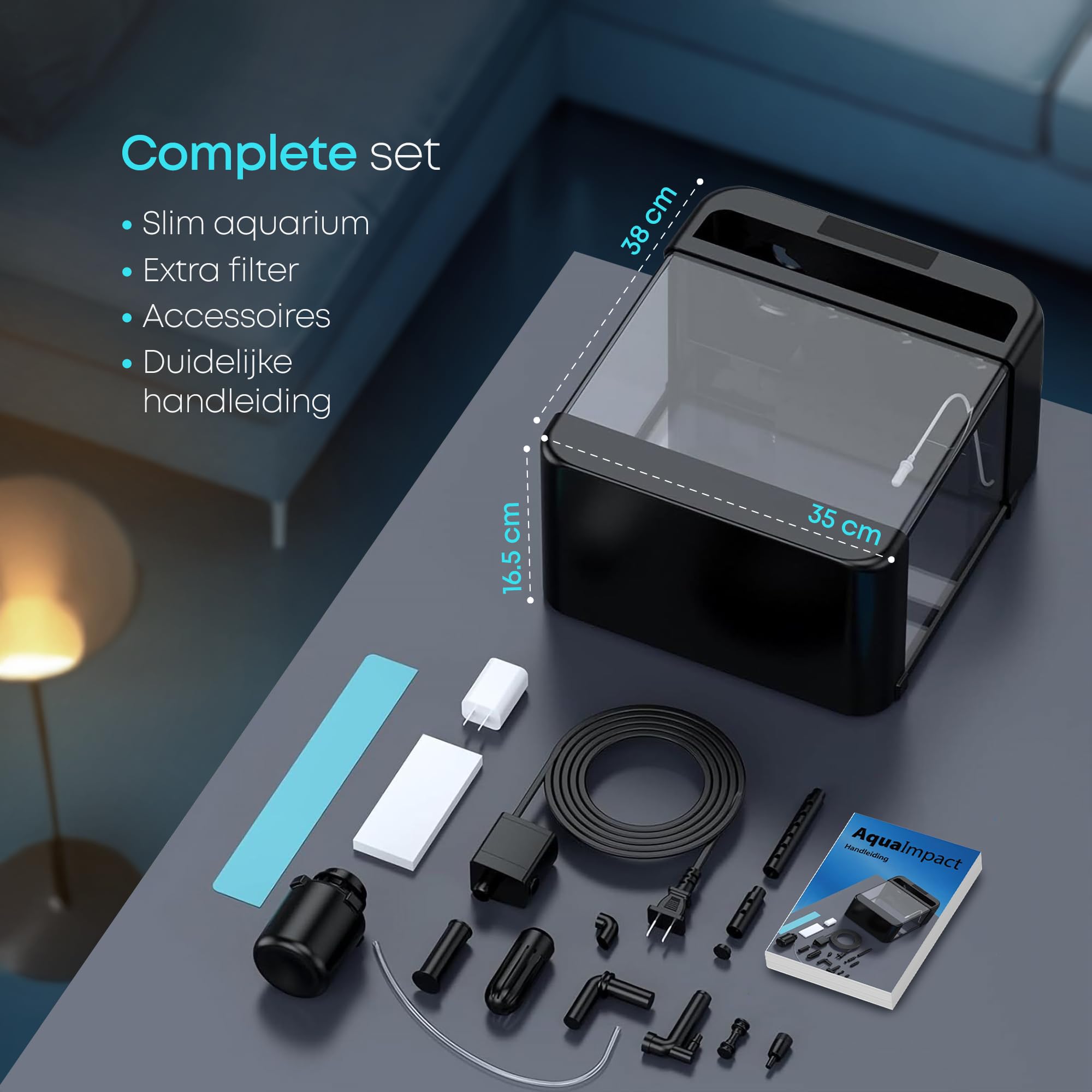 Selbstreinigendes Aquarium 26L Komplettset Nano Aquarium mit 3-in-1 Filter, LED Beleuchtung und Touch Display, integrierter Luftbefeuchter zur Unterstützung der Wasserqualität im Aquarium