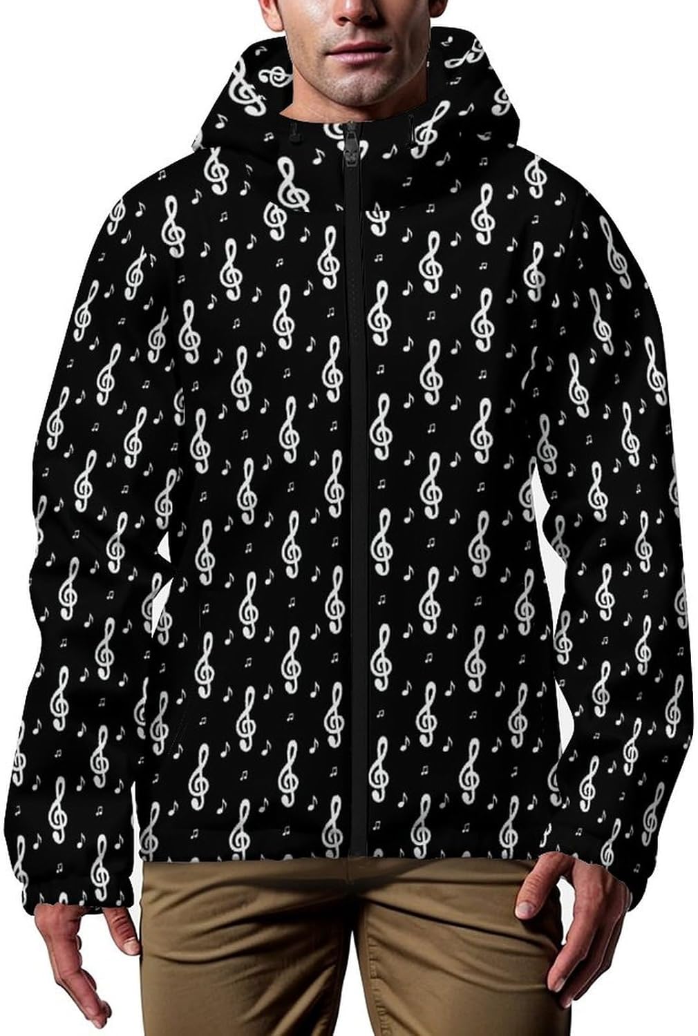 Music Notes Men's Windbreaker Jacket Lightweight Hooded Windbreaker Coat with Pockets