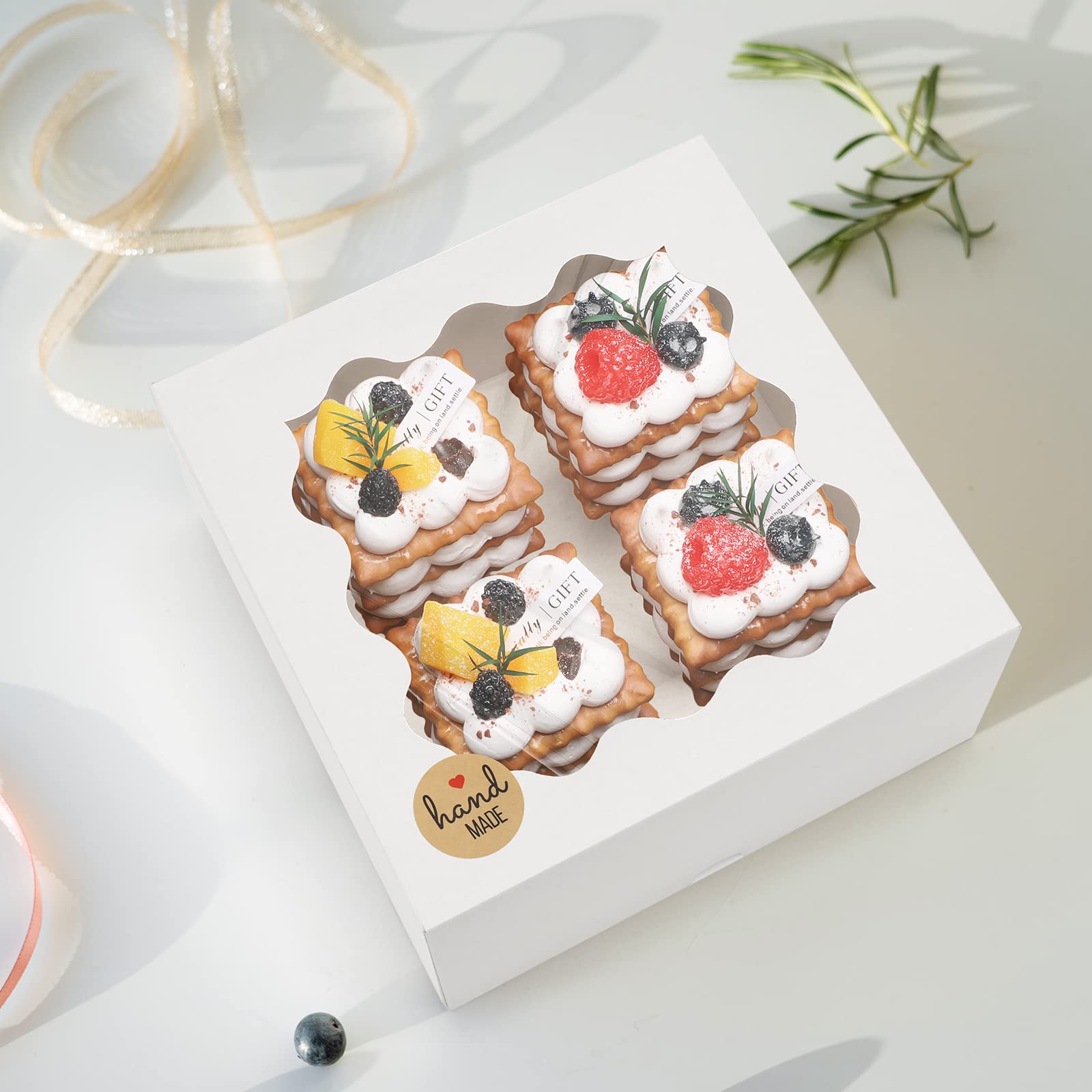 Eupako Cajas para tartas de 10 x 10 x 5 pulgadas con ventana, 24 cajas de panadería blancas de plegado rápido, caja de regalo fácil de montar para pasteles, galletas, pasteles, chocolates, fiestas