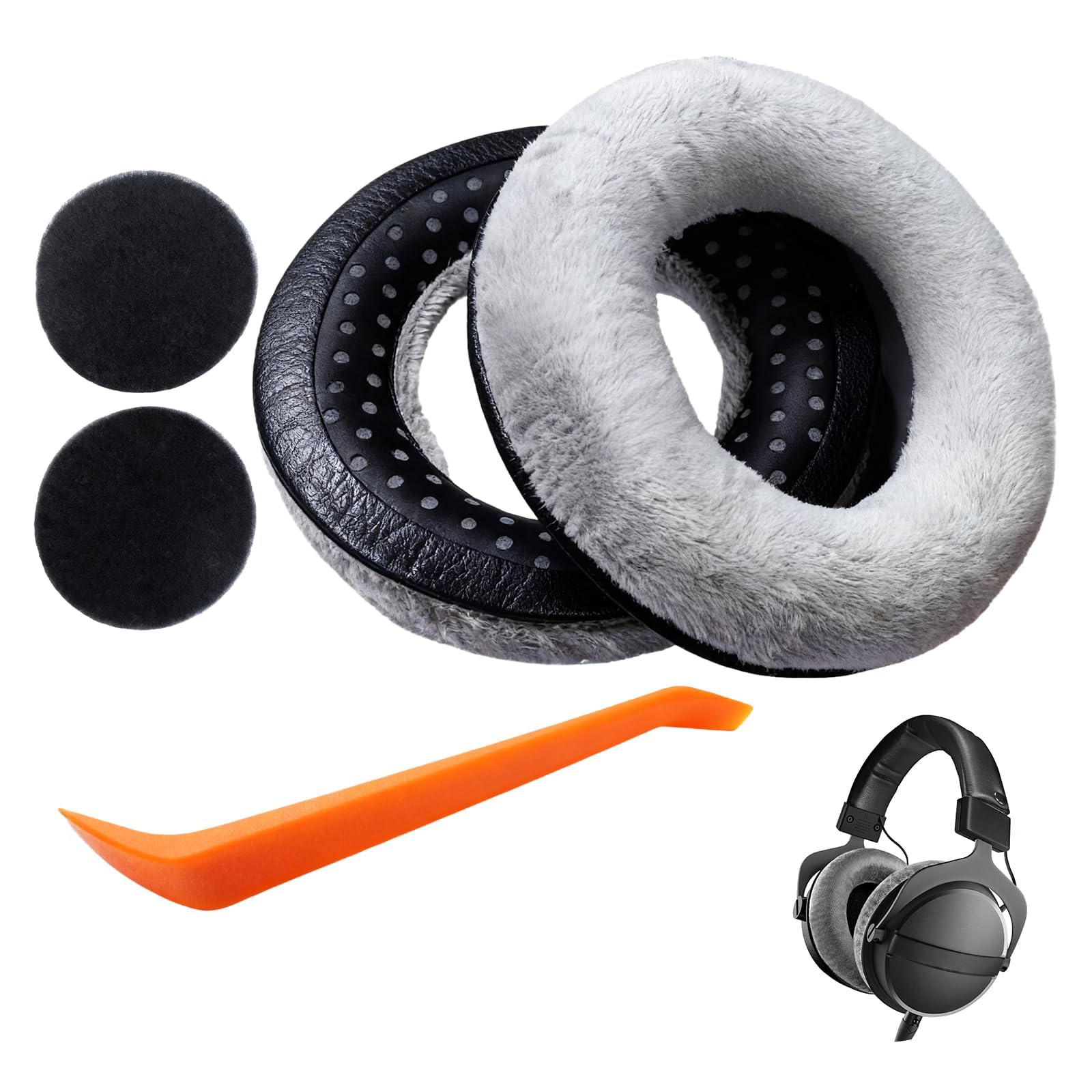 Poduszki nauszne DT770 – zamienniki do słuchawek Beyerdynamic DT 770/Pro, DT 880/Pro, DT 990/Pro, piankowe wkładki do zestawów słuchawkowych, Wymienne nauszniki, z plastikowym narzędziem do demontażu