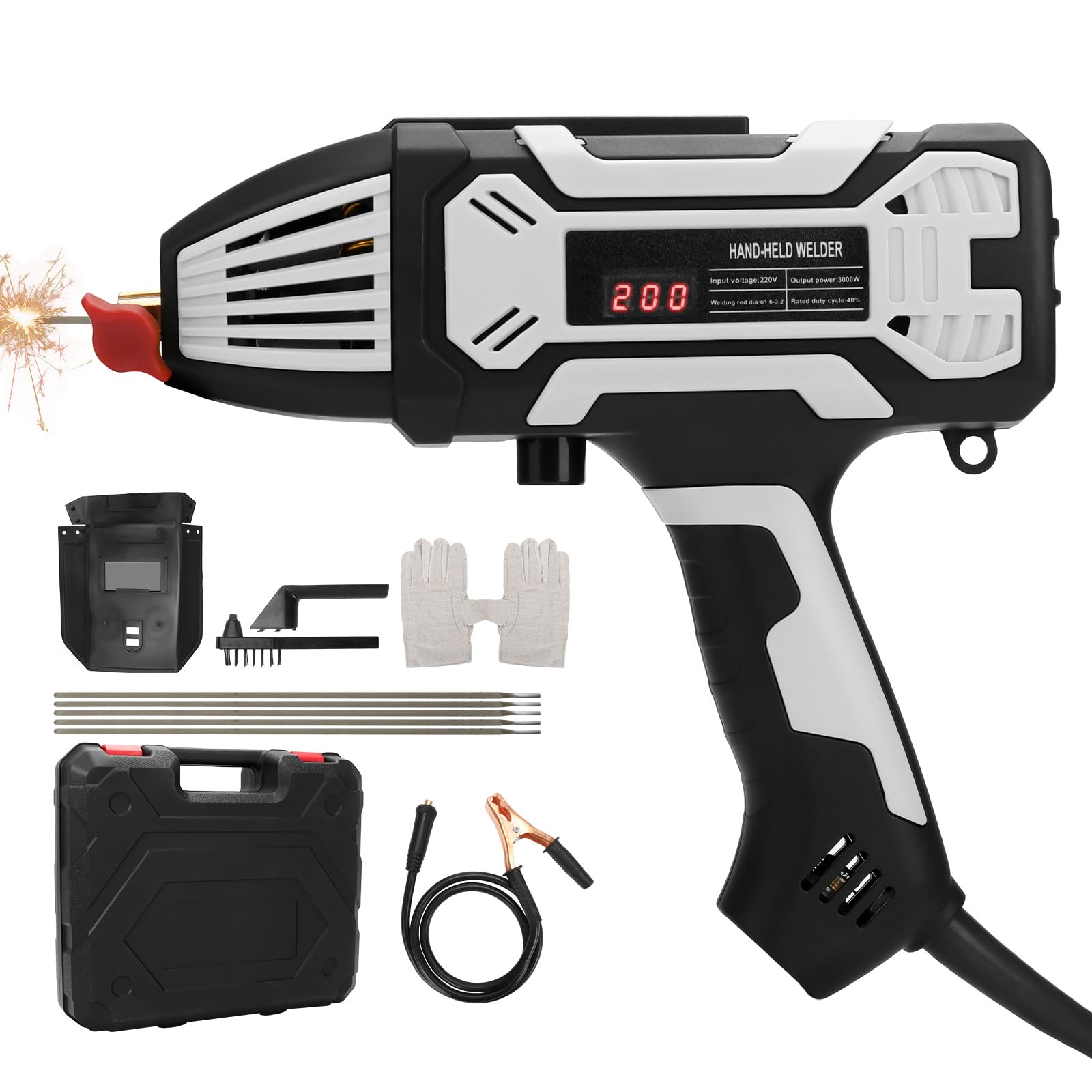Tragbares Handschweißgerät 220V, ARC Elektroden Schweißgerät mit IGBT-Wechselrichter, laser schweißpistole für Schweißstäbe 3/32-1/8 (2.5-3.2 mm), Lichtbogenschweißgerät (Grau)
