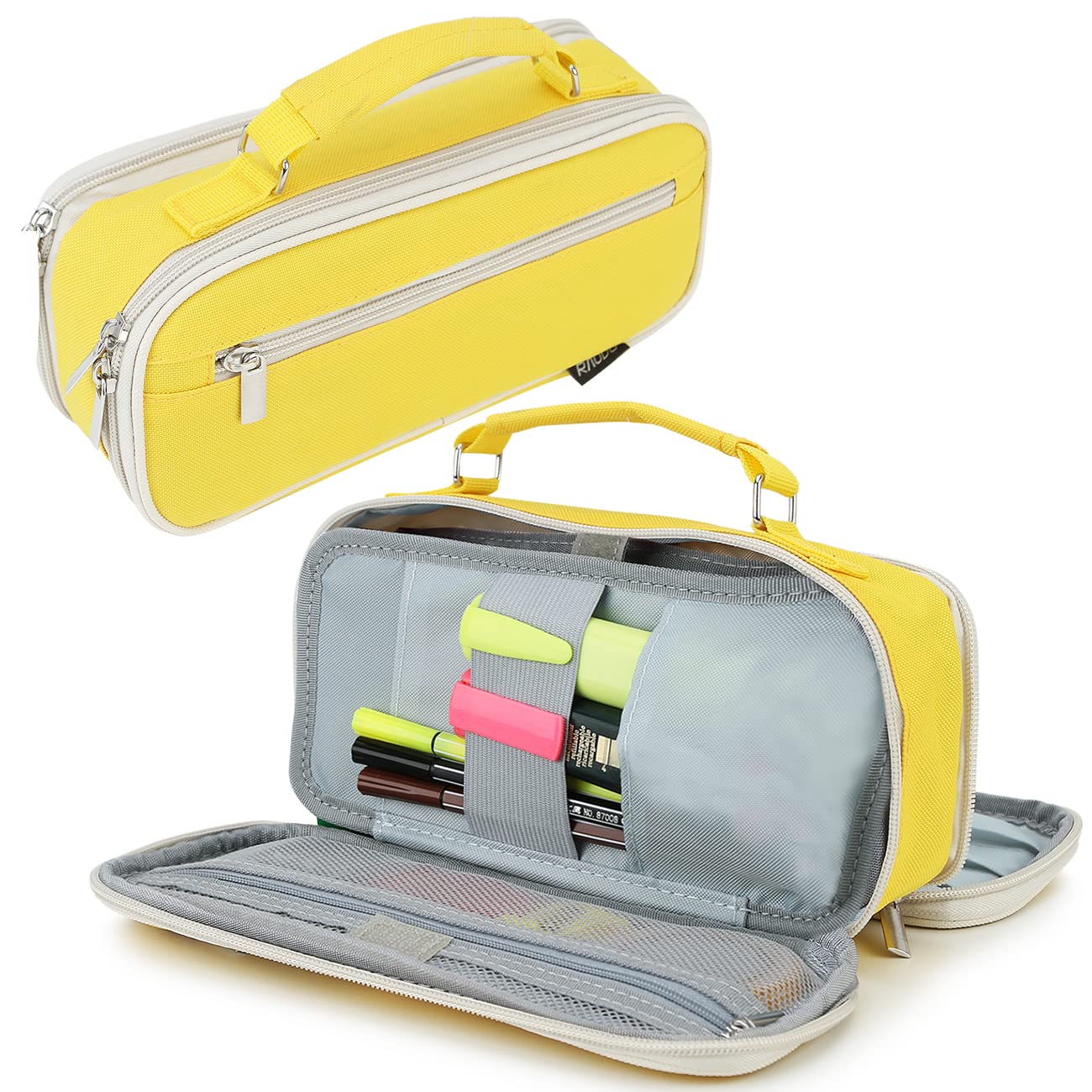 Pencil Case,RAVUO Big Capacity Pencil Pouch Holder Multiple Compartments Pen Bag Office College School Stationery Organizer Storage for Teens Girls,Boys (Yellow)