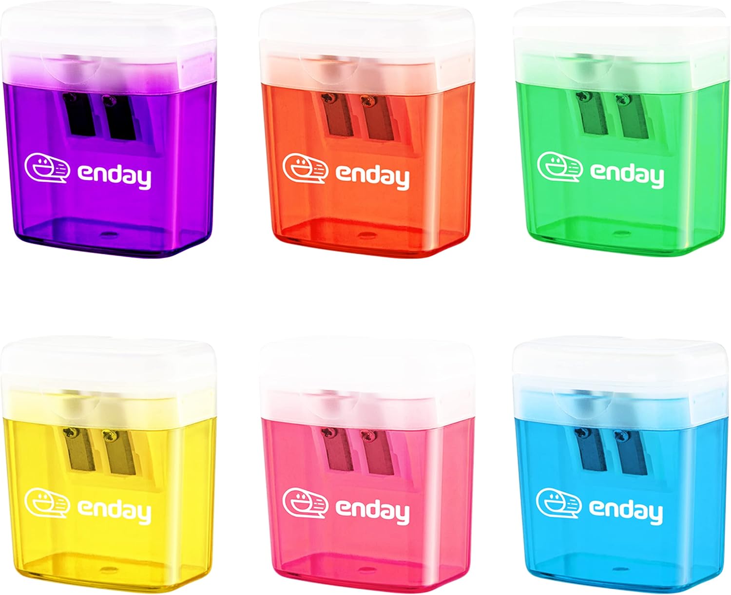 Emraw Super Great Single Hole Manual Pencil Sharpener with Receptacle for Regular Sized Pencils and Crayons Designed in Brightly Colored Plastic -Great for School, Home, & Office (6 Pack)