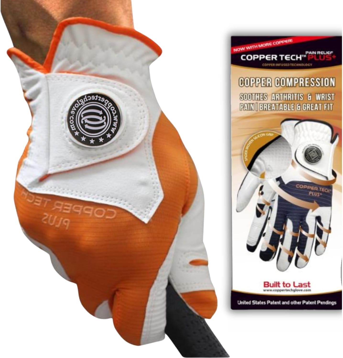 Men's 1-Pack Right and Left Handed Golfers Golf Glove – Advanced Compression for Muscle Support, Joint Relief – White/Orange