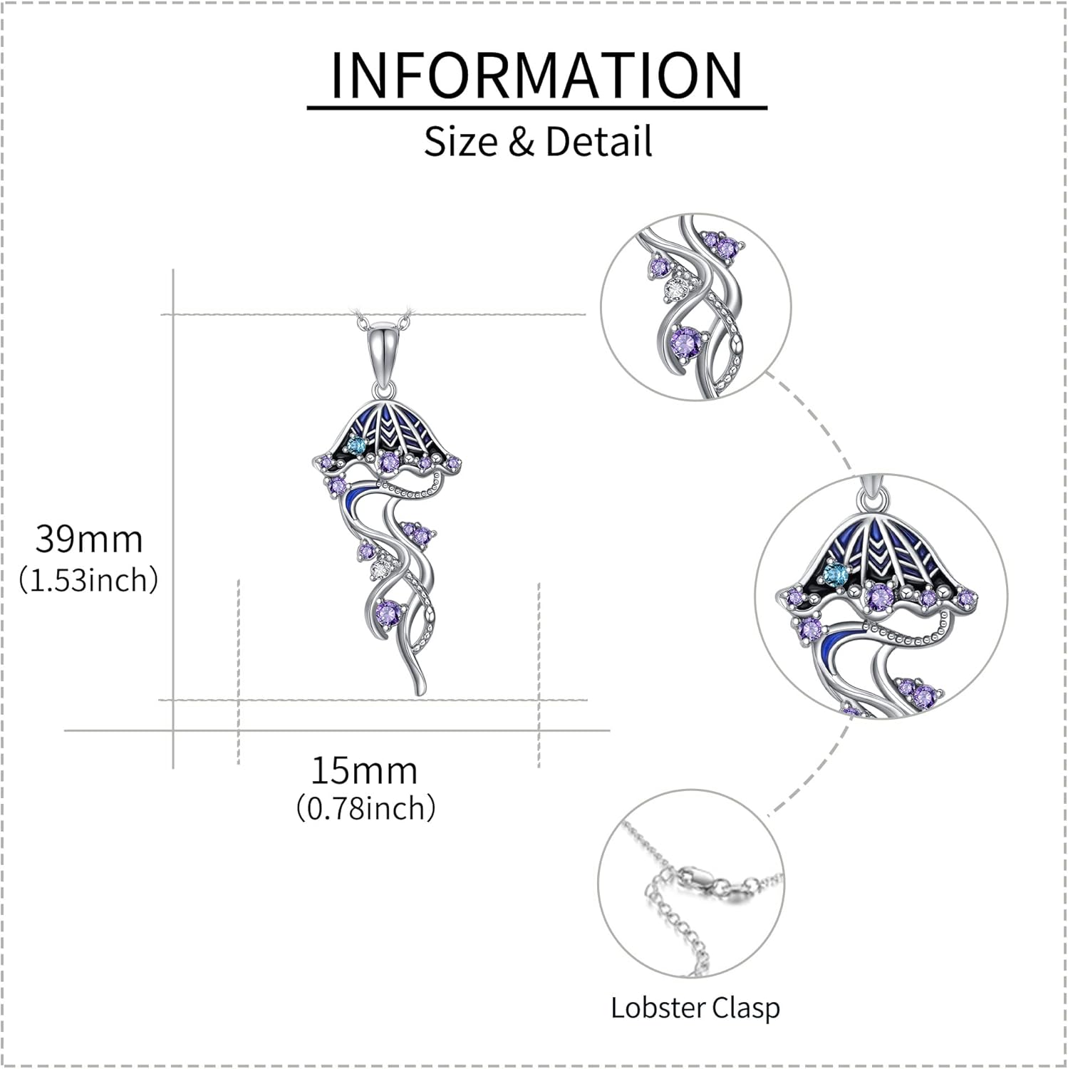 YFN Jellyfish Necklace 925 Sterling Silver Jellyfish Pendant Necklace Ocean Jewelry Gifts for Women