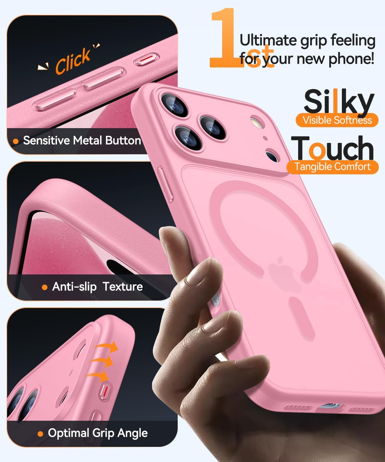 CANSHN Magnetic Compatible with iPhone 17 Pro Case, Upgraded [Full Camera Protection] [Compatible with Magsafe] [Translucent Matte] Shockproof Protective Phone Cover 6.3 Inch - Pink - Image 6