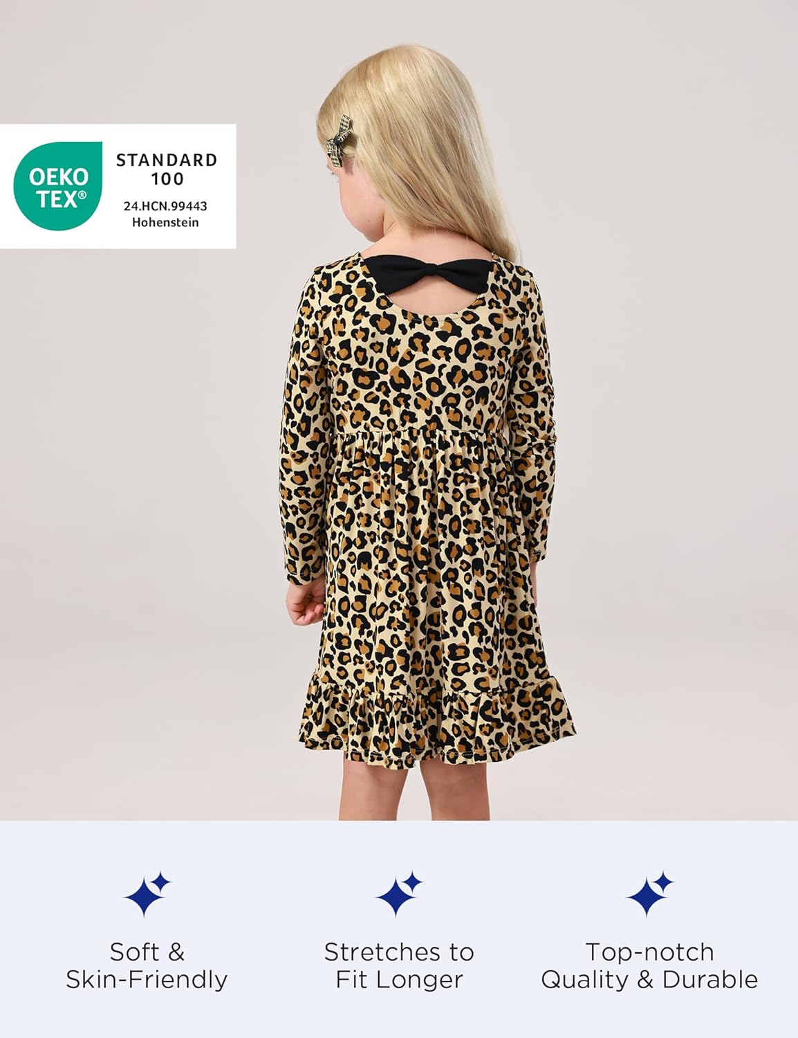 Bamboo Viscose Girls' Dresses Long Sleeve Toddler and Little Kids Twirl Dress - Image 4