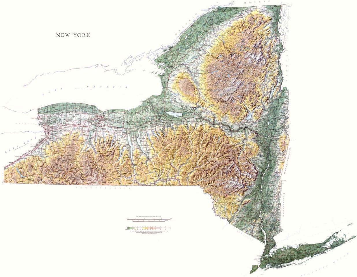 Raven Maps New York State Topographic Wall Map, Laminated Print