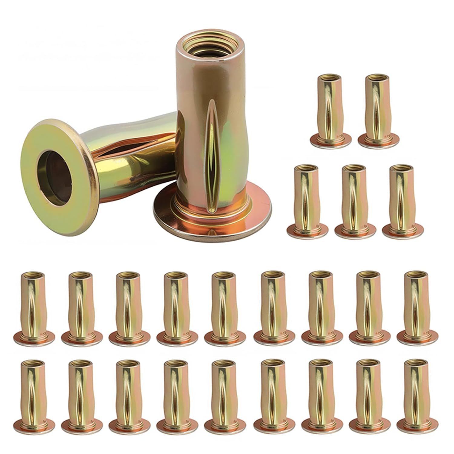 25Pcs 5/16-18 Multi-Grip Rivet Nut Kit, Carbon Steel with Color-Zinc Plated Anti-Rust Finish Pre-Bulbed Head & Knurled Body Fits Metal/Wood/Plastic/Automotive/Construction (25pcs,5/16-18)