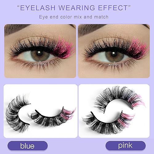 Miniatura 4 de Pestañas de Ojos de Colores, 10 Pares de Pestañas de Tira de Visón Ruso con Color en las Puntas, Mezcla de Extensiones de Pestañas Postizas