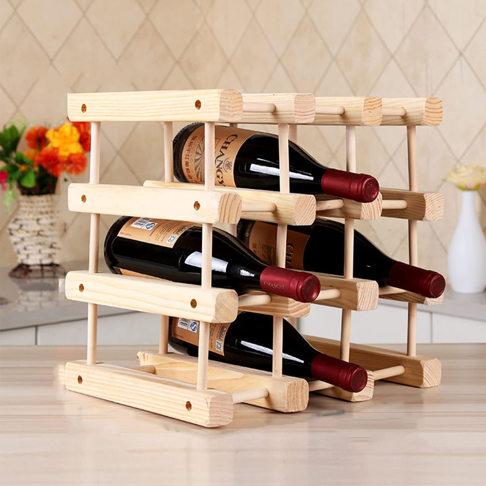 Présentoir à vin de sol autoportant DASHADAO, rangement en bois empilable et stable pour armoire