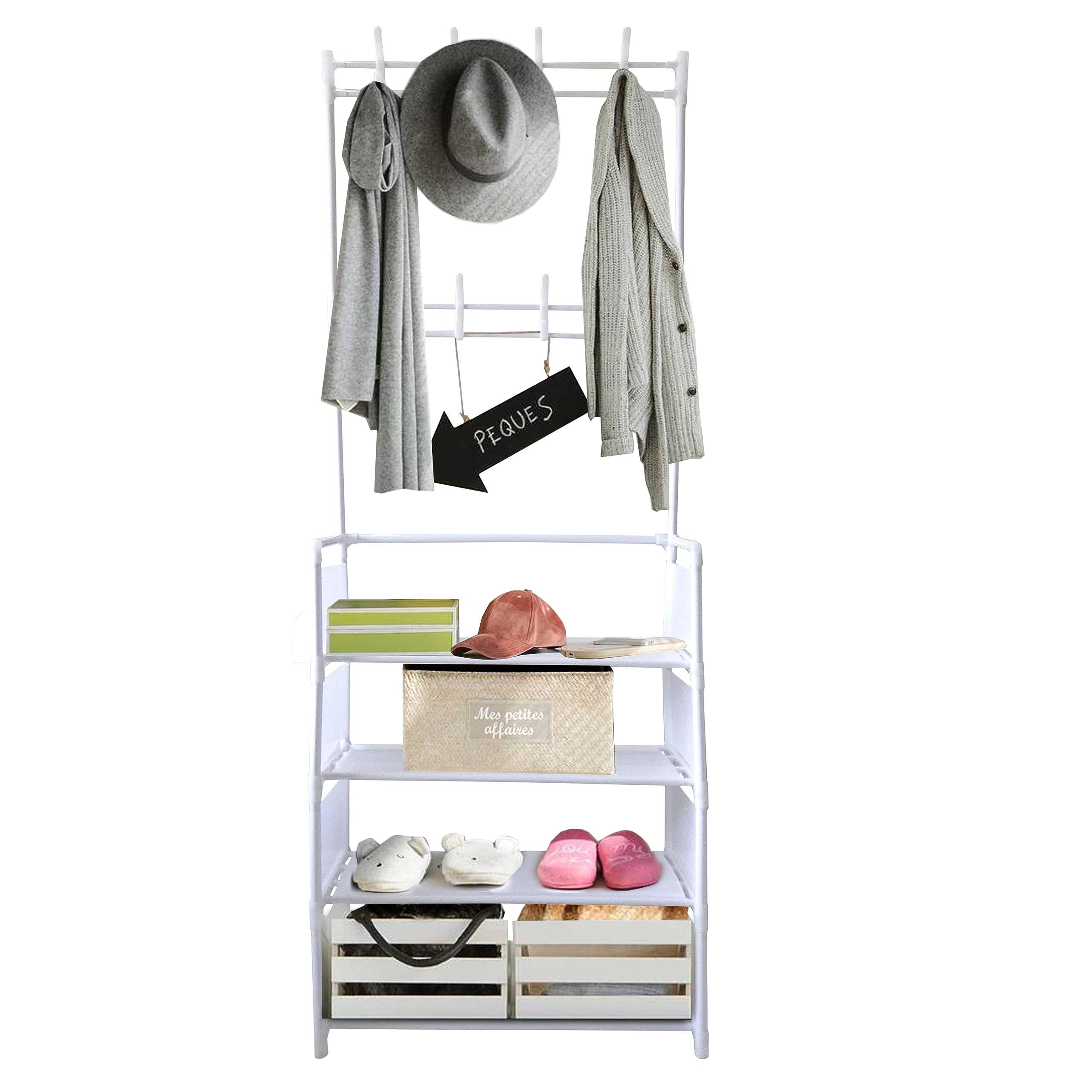 Nyana Home | Recibidor Perchero de Entrada | Perchero con Zapatero | Zapatero Hasta 12 Pares | Perchero con 8 Colgadores | 155 Alto 60 Largo 29 Fondo (Blanco)