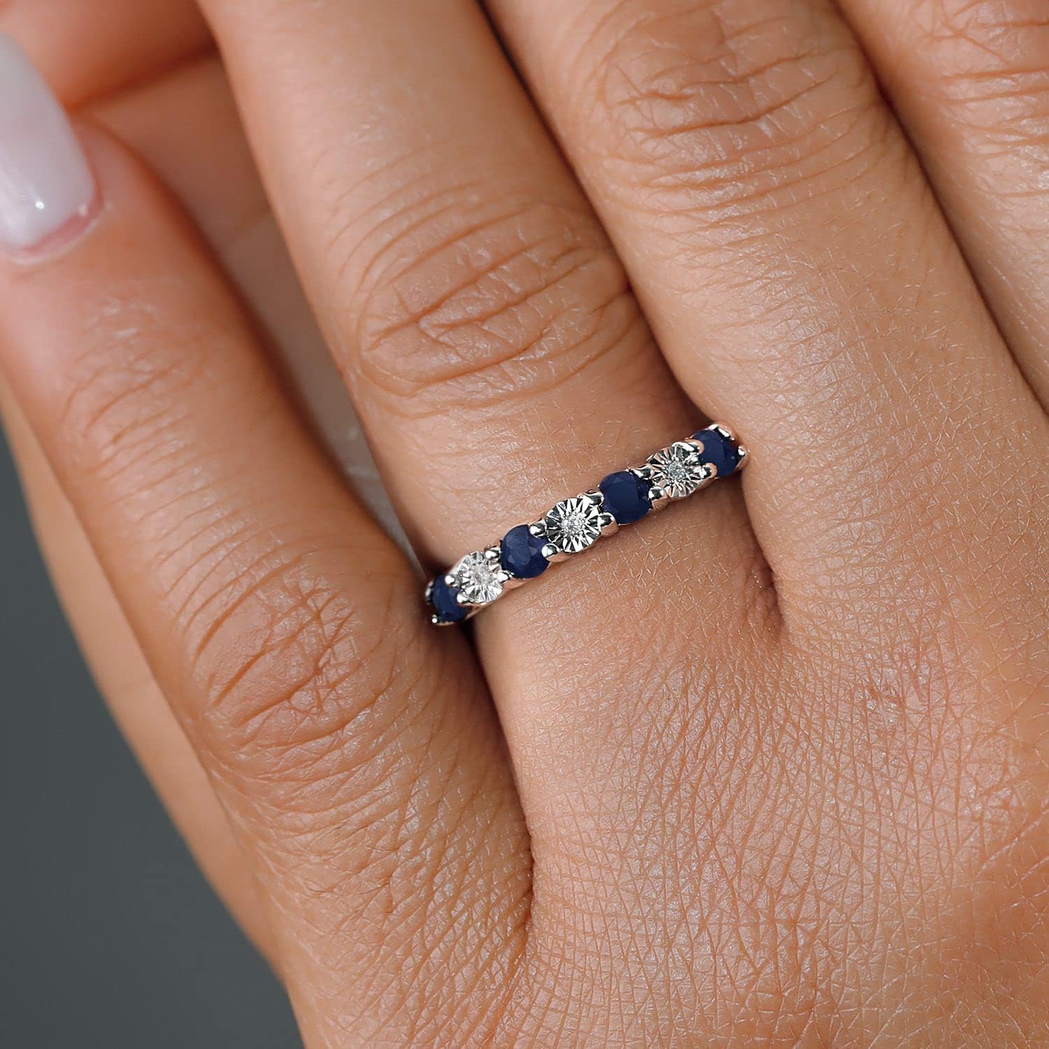 Gem Stone King Blue Sapphire and White Diamond Engagement Ring For Women | 925 Sterling Silver | Wedding Engagement Anniversary Promise Ring For Women | Available In Size 5, 6, 7, 8, 9 - Image 5