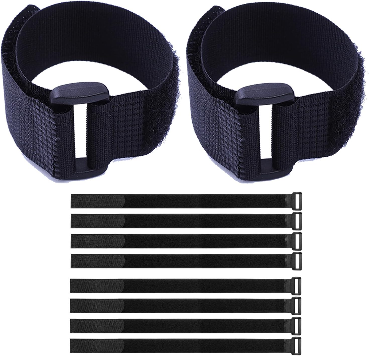 Hook and Loop Cable Straps with Buckles, Black, Nylon, 1" x 24", Pack of 10