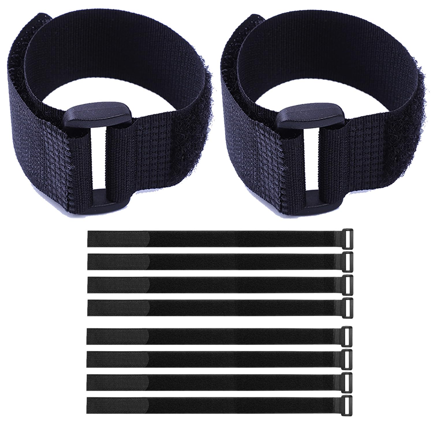 Correas de cable de gancho y bucle negras de nailon con hebillas ajustables pack de 10 unidades