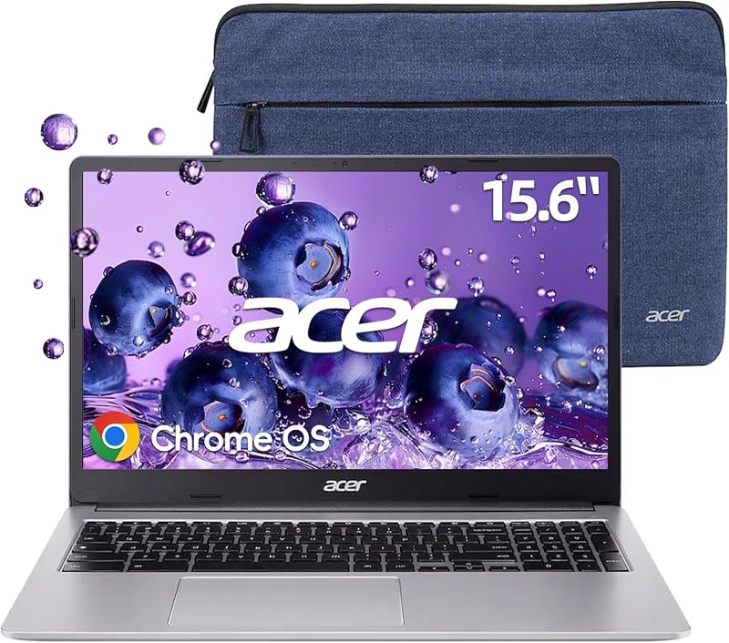 Chromebook 315-15.6" FHD Laptop para estudiantes, Intel Celeron N4500, 4GB LPDDR4X - 320GB de almacenamiento (64GB eMMC+tarjeta SD de 256GB), USB-C, USB-A, Bluetooth, Wi-Fi, audio DTS, batería larga, Chrome OS, plateado