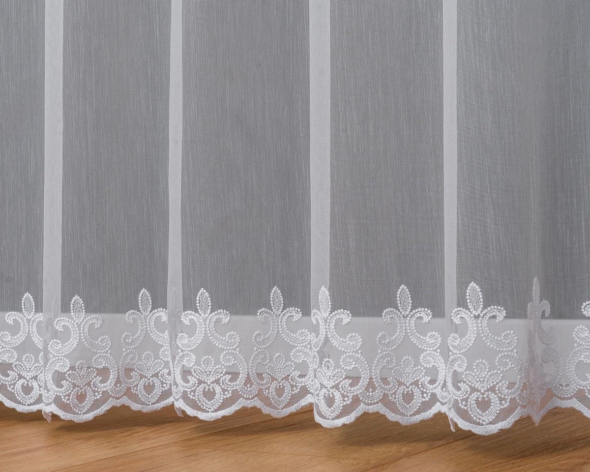 Tenda Bianca 600x280 cm (LxA) Hekla Ricamata Con Nastro Arricciato Elegante Per Soggiorno