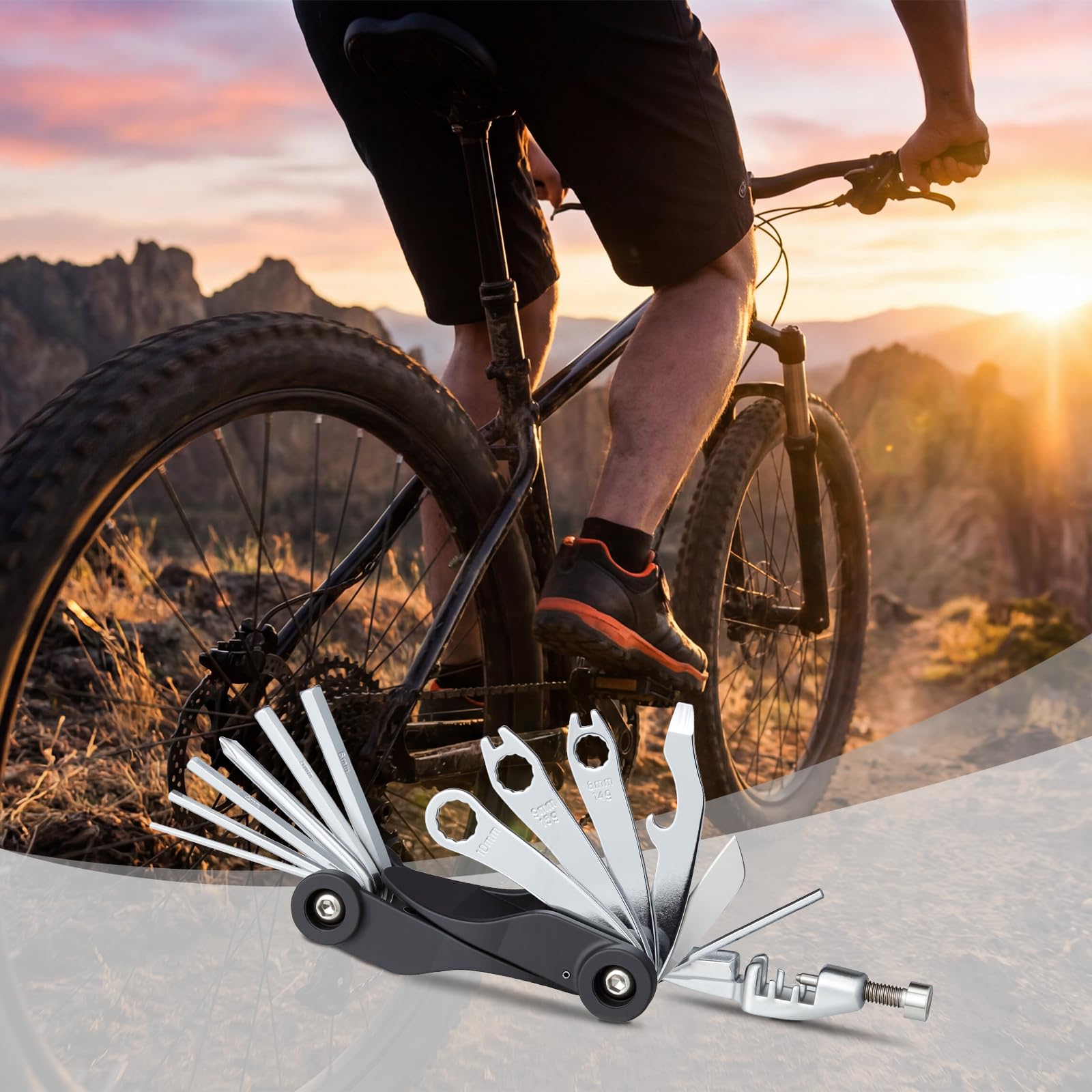 Kit Riparazione per Bici, Kit di Attrezzi per la Riparazione di Bici, Attrezzi Multifunzione per Bicicletta 17 in 1, Kit Riparazione Camera d'aria Bici per MTB, Strada