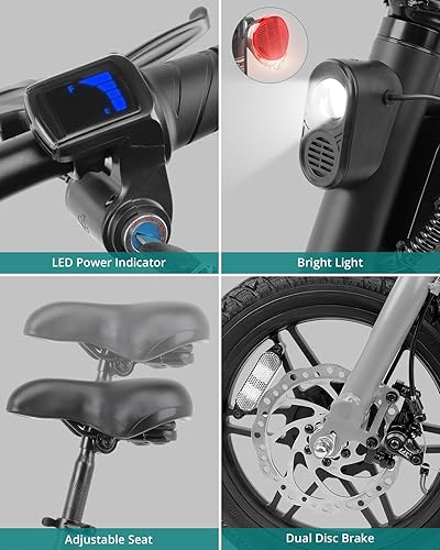 Miniatura 5 de Gotrax Bicicleta eléctrica plegable de 14 pulgadas, 15.5 MPH y rango de 15.5 millas por 250 W, bicicleta eléctrica plegable ligera para