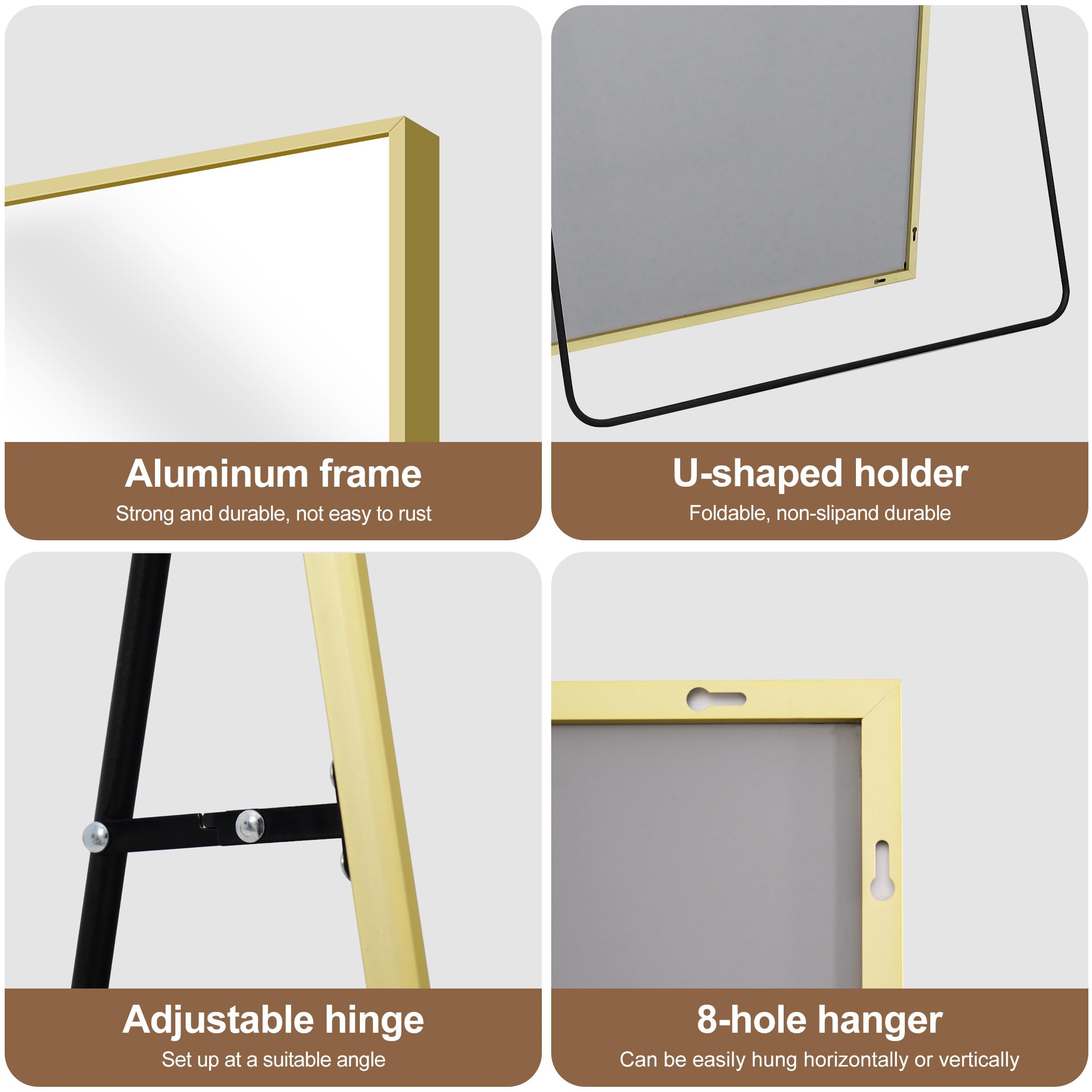 COFENY Specchio da Terra, 150 x 40 cm Specchio da Parete Grande con Cornice in Alluminio, Specchio da Terra da Appoggiare o Appendere per Soggiorno, Camera da letto, Soggiorno, Ingresso, Oro