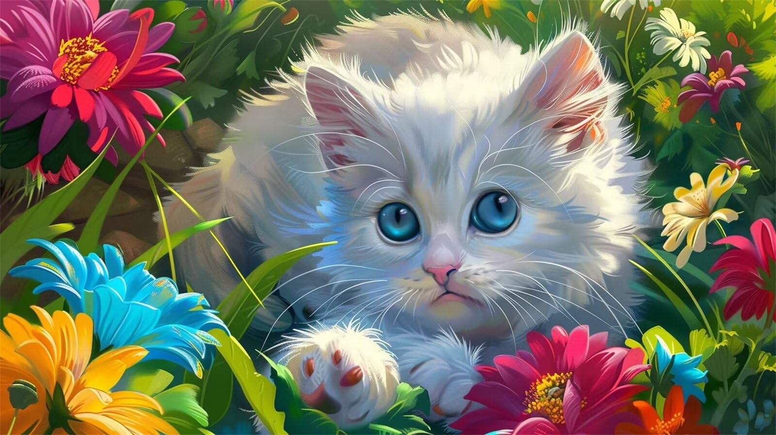 Dipingere con i Numeri Adulti, Gatto Kit di Pittura Acrilica Fai-da-Te per Adulti Principianti, 110x60cm Paint by Numbers Adulti con Pennelli Pittura a Pigmento Acrilico, Senza Cornice (Margherita)