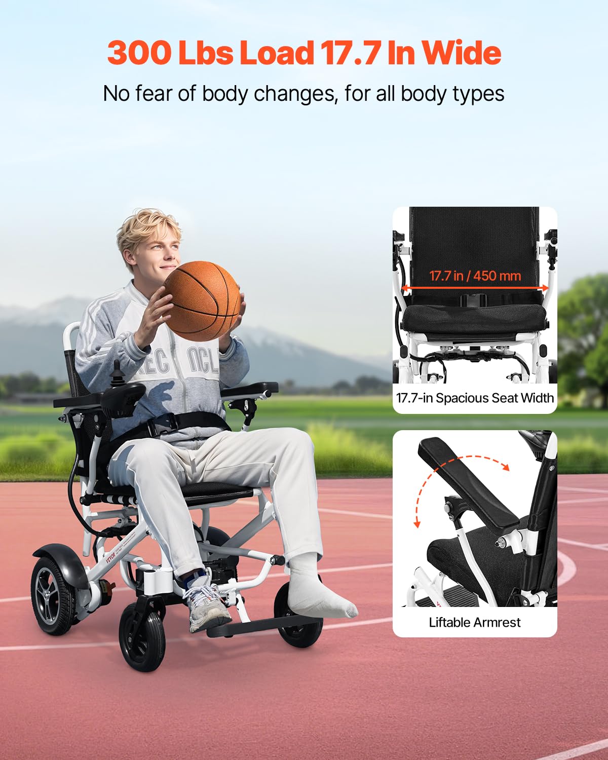 VEVOR Silla de Ruedas Eléctrica para Adultos Capacidad de 136 kg Plegable Ligera Motorizada Autonomía de 21 km Ajuste de 5 Velocidades Todoterreno Portátil para Personas Mayores, Discapacitadas