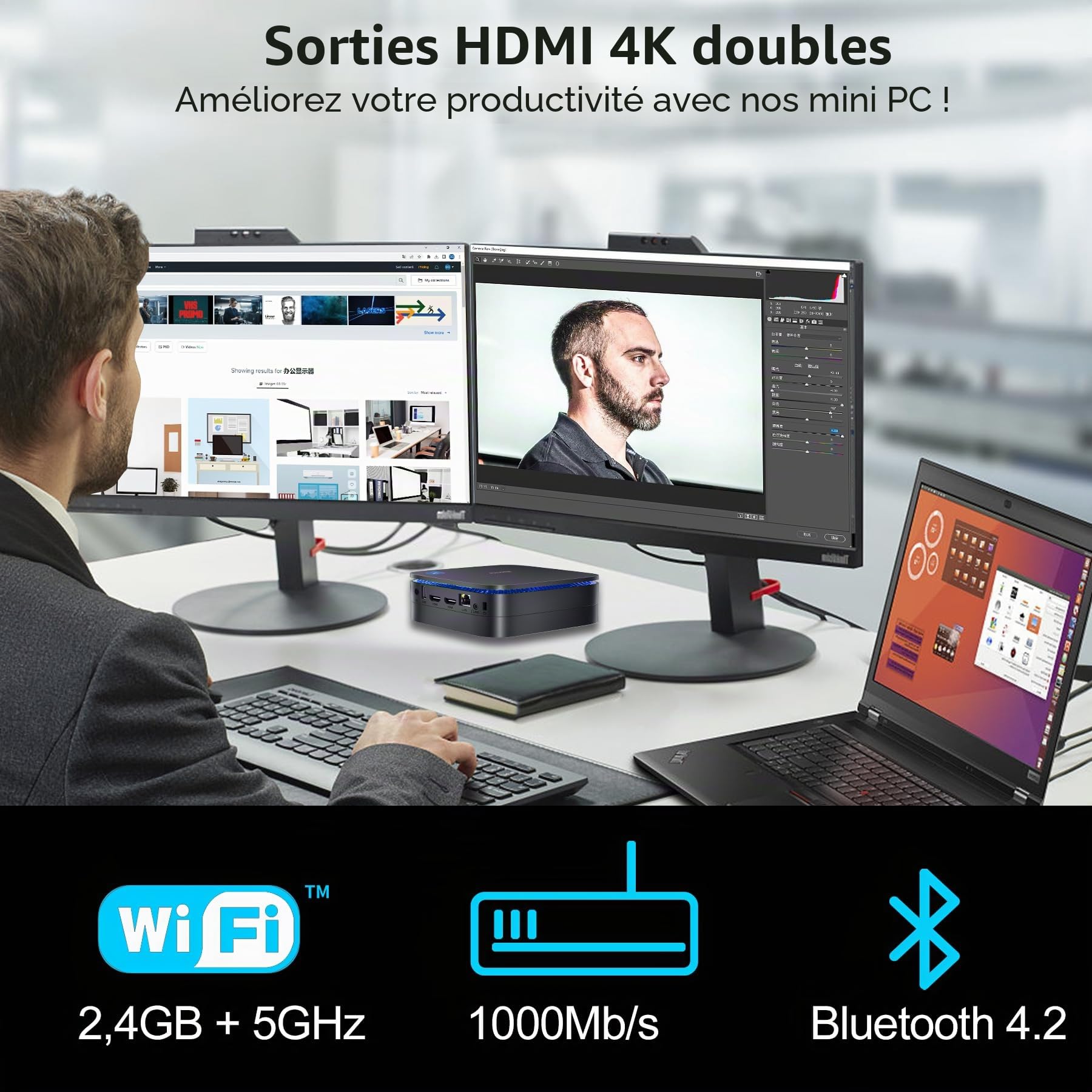 Blackview Mini PC, Intel 12e Gen N95 (jusqu'à 3.4GHz) Ordinateur W-11 Pro avec 16GB DDR4 RAM 1TB M.2 SSD, Bureau Compact, Jeu Compact, 4K HD Dual HDMI, Gigabit Ethernet, 5G WiFi (Black)