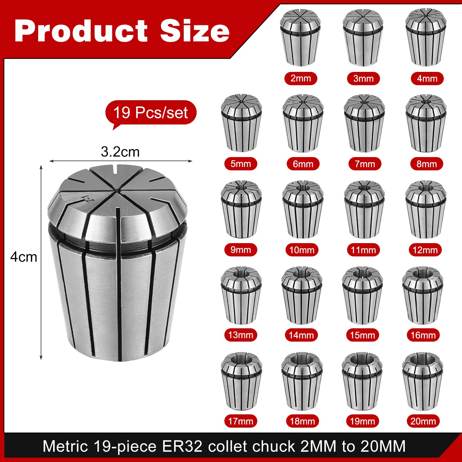 ER32 Spring Collet Set For CNC Workholding Milling Lathe Tool 12 Pcs