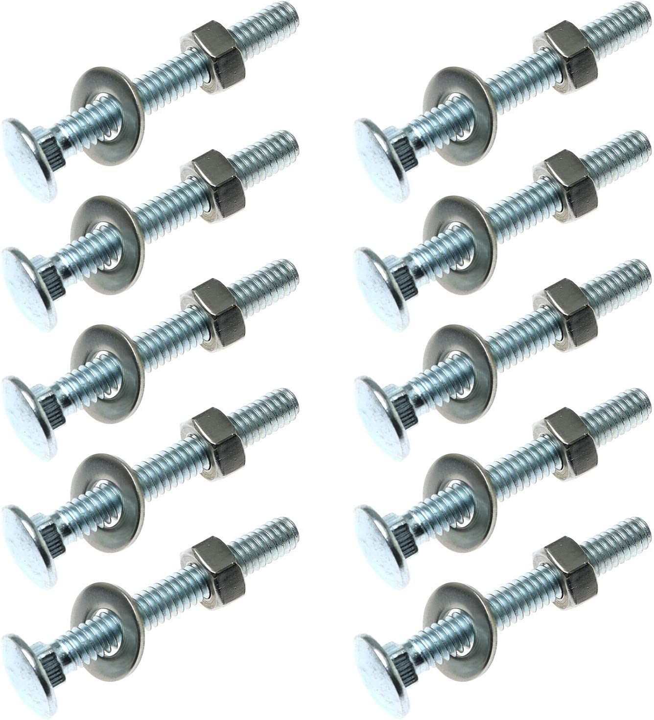 10 Sets Carriage Bolts Kit - 1/4-20 X 2 Inch, Stainless Steel With Nuts & Washers