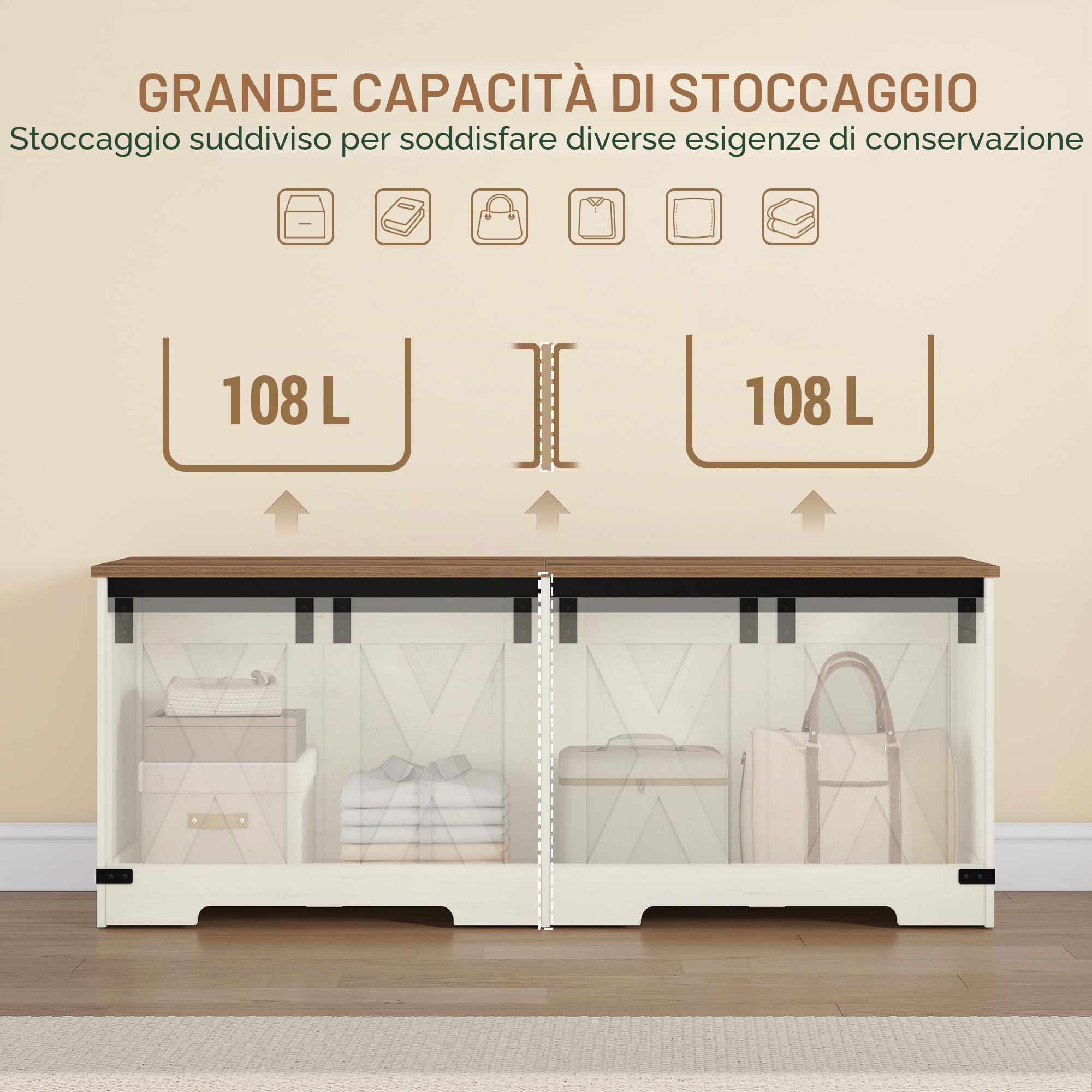 Hzuaneri Cassapanca con Vano Portaoggetti, 40 x 120 x 48 cm, Bianco Marrone | Mobile Seduta con Cerniere di Sicurezza, Contenitore, per Corridoio, Camera da Letto, Soggiorno, SB12014X