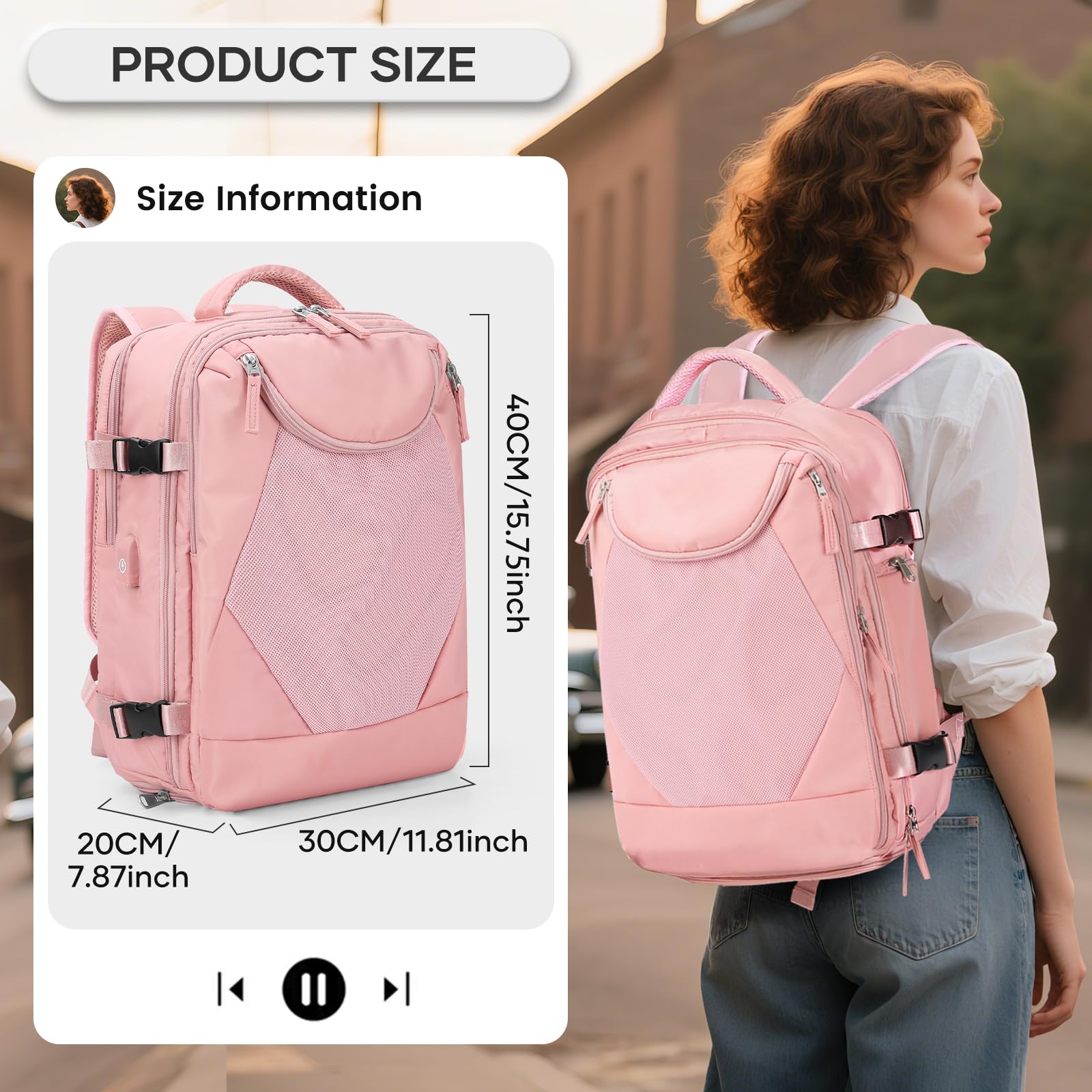 BJLFS Borse da Cabina per Ryanair 40x30x20 Zaino Wizzair Sottovuoto da viaggio 40x20x25 Bagaglio a Mano con compressione sottovuoto,Zaino Easyjet 45x36x20,Zaini Casual per laptop da 14 pollici