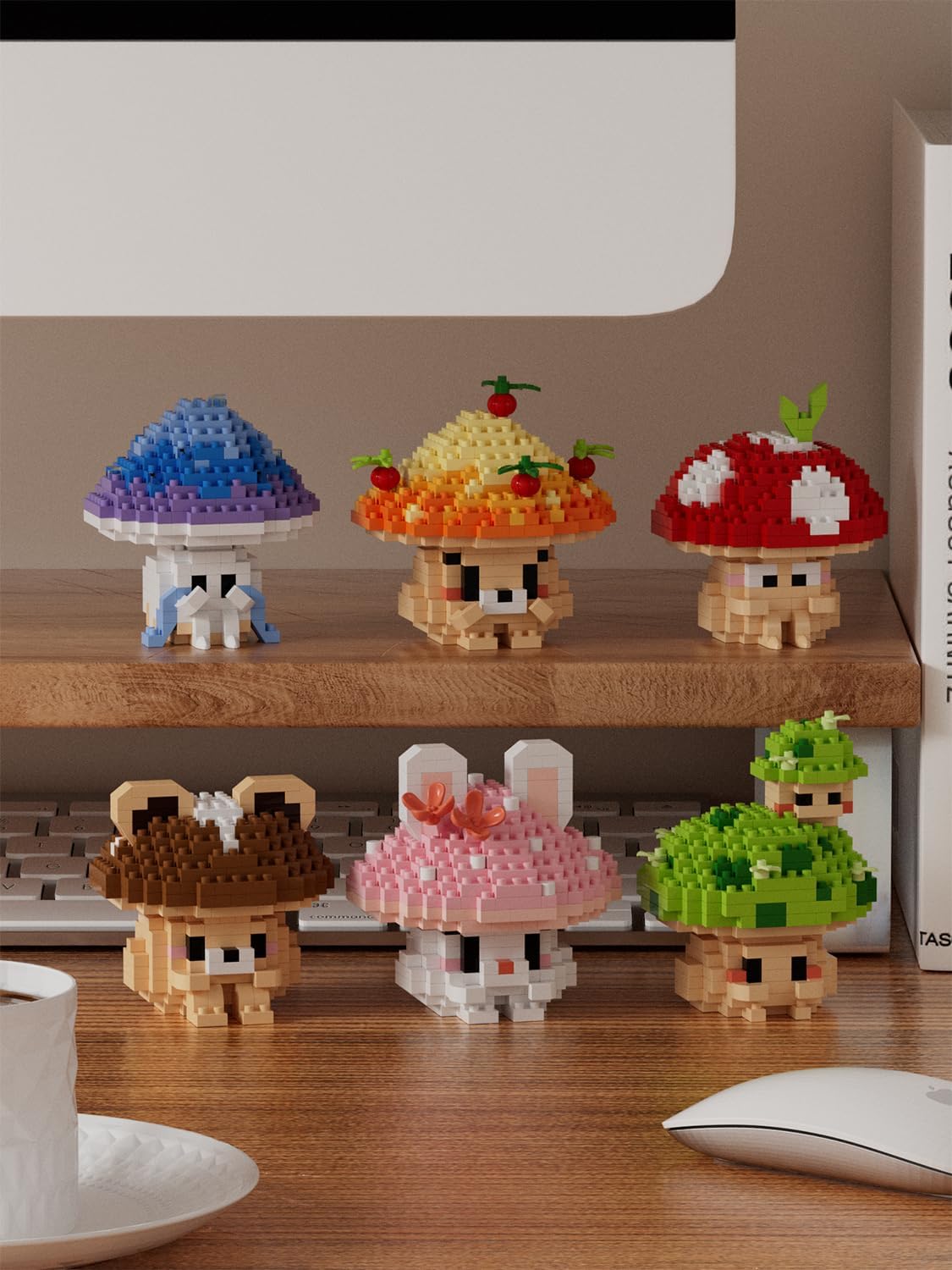 Bear Mushroom Mini Cute Mushroom Animals Building Toy Set Adorable Plant Blocks for Creative Play Bonsai Botanical Collection