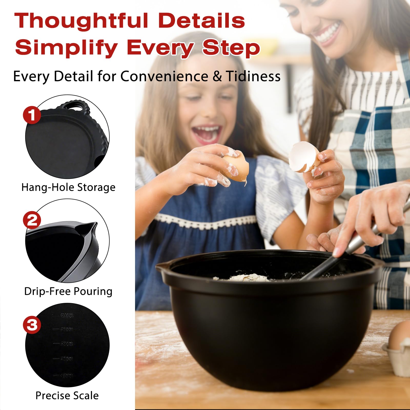 3 Forros de Silicona para Batidora, Compatibles con Kitchenaid Accesorios, Bol de 5 Qt con Tapa, Insertos de Silicona para Batidora, Antidesplome Reforzado, Apilables, para Hornear/Cocinar