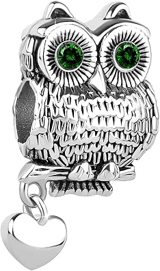 Wisdom Owl Charm Lucky Animal with Heart Bead for Pandora Bracelets Graduation Gifts for Women