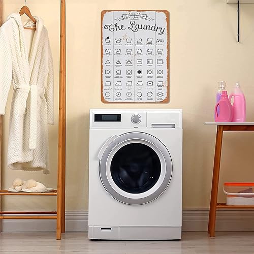Miniatura 2 de Locmorly Letrero de aluminio, letrero guía de símbolos de lavandería, 8 x 12 pulgadas, placa guía para decoración de cuarto de servicio