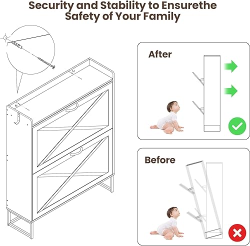 Miniatura 7 de Zapatero con 2 cajones abatibles, organizador de zapatos independiente con ganchos extraíbles, armario estrecho para zapatos, entrada, pasillo, sala