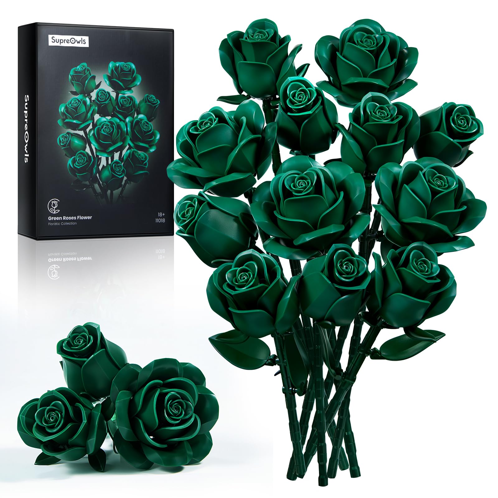 Millionspring Grüner Rosenstrauß Bauset Grüne Künstliche Rosen Geschenke für Ihn Sie Erwachsene zum Valentinstag, Geburtstag, Neue Anfänge, Hoffnung und Glück, Weihnachten, Wohndekor