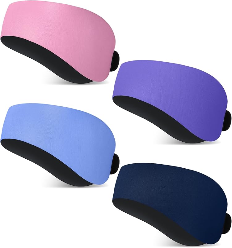 Lunmon 4 Pieces Swimming Headbands Waterproof Safety Earplugs for Adults Colorful Water Headbands Adjustable Swimming Ear Band Protectors for Pool Surfing Diving Showering Water Sports(Cute Color)